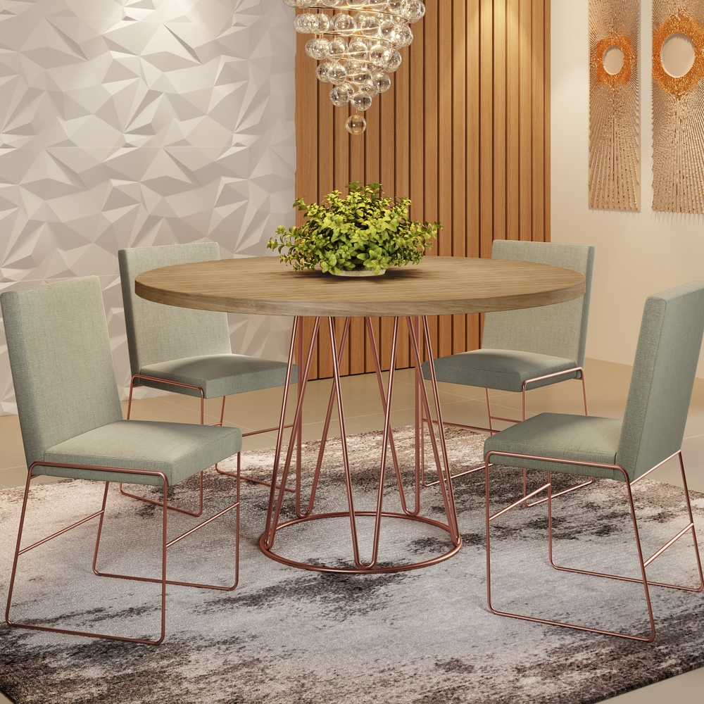 Conjunto de Sala de Jantar com Mesa e Quatro Cadeiras Marrons