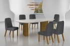 Conjunto Sala de Jantar Mesa Orgânica Com Vidro 180cm com 6 Cadeiras Pé Madeira Isis