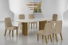 Conjunto Sala de Jantar Mesa Orgânica Com Vidro 180cm com 6 Cadeiras Pé Madeira Isis