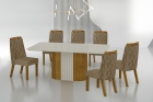 Conjunto Sala de Jantar Mesa Com Vidro 180cm com 6 Cadeiras Pé MDF Dacota