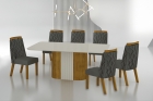 Conjunto Sala de Jantar Mesa Com Vidro 180cm com 6 Cadeiras Pé MDF Dacota