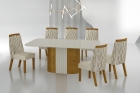 Conjunto Sala de Jantar Mesa Com Vidro 180cm com 6 Cadeiras Pé MDF Dacota