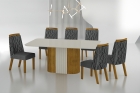 Conjunto Sala de Jantar Mesa Com Vidro 180cm com 6 Cadeiras Pé MDF Dacota