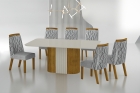 Conjunto Sala de Jantar Mesa Com Vidro 180cm com 6 Cadeiras Pé MDF Dacota