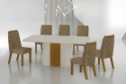 Conjunto Sala de Jantar Mesa Com Vidro 180cm com 6 Cadeiras Pé MDF Dacota