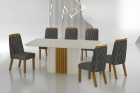 Conjunto Sala de Jantar Mesa Com Vidro 180cm com 6 Cadeiras Pé MDF Dacota