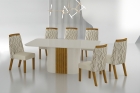 Conjunto Sala de Jantar Mesa Com Vidro 180cm com 6 Cadeiras Pé MDF Dacota
