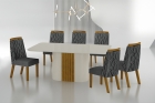Conjunto Sala de Jantar Mesa Com Vidro 180cm com 6 Cadeiras Pé MDF Dacota