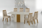 Conjunto Sala de Jantar Mesa Com Vidro 180cm com 6 Cadeiras Pé MDF Dacota