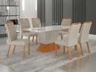 Conjunto Sala de Jantar Larissa 1,80m tampo copo off com 6 Cadeiras