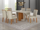 Conjunto Sala de Jantar Sofia 1,80m tampo vidro off com 6 Cadeiras Jade