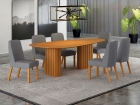 Conjunto Sala de Jantar &Iacute;sis 180cm com 6 Cadeiras Tampo Org&acirc;nico s/ Vidro Cinamomo