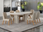 Conjunto Sala de Jantar &Iacute;sis 2,00m com 6 Cadeiras Tampo Org&acirc;nico Off White c/ Vidro 