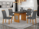 Conjunto Sala de Jantar Lara 1,20m tampo vidro chumbo com 4 Cadeiras Clara Plus