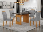 Conjunto Sala de Jantar Lara 1,20m tampo vidro chumbo com 4 Cadeiras Clara Plus