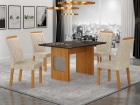 Conjunto Sala de Jantar Lara 1,20m tampo vidro chumbo com 4 Cadeiras Clara Plus