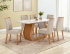 Conjunto Sala de Jantar Mesa Laini 160 Tampo Vidro Off White com 6 Cadeiras T&eacute;ssera - Lopas