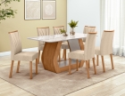 Conjunto Sala de Jantar Mesa Laini 160 Tampo Vidro Off White com 6 Cadeiras T&eacute;ssera - Lopas