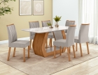 Conjunto Sala de Jantar Mesa Laini 160 Tampo Vidro Off White com 6 Cadeiras T&eacute;ssera - Lopas