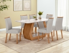 Conjunto Sala de Jantar Mesa Laini 160 Tampo Vidro Off White com 6 Cadeiras T&eacute;ssera - Lopas