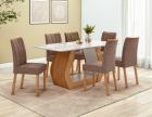 Conjunto Sala de Jantar Mesa Laini 160 Tampo Vidro Off White com 6 Cadeiras T&eacute;ssera - Lopas