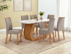 Conjunto Sala de Jantar Mesa Laini 160 Tampo Vidro Off White com 6 Cadeiras T&eacute;ssera - Lopas