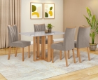 Conjunto Sala de Jantar Mesa Téssera 120 Tampo Vidro Off White com 4 Cadeiras Téssera - Lopas
