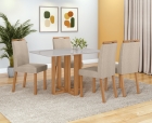 Conjunto Sala de Jantar Mesa T&eacute;ssera 120 Tampo Vidro Off White com 4 Cadeiras Bonna - Lopas