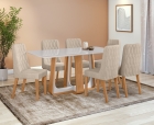 Conjunto Sala de Jantar Mesa Sintonia 160 Tampo Vidro Off White com 6 Cadeiras Luar - Lopas