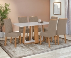 Conjunto Sala de Jantar Mesa Sintonia 160 Tampo Vidro Off White com 6 Cadeiras Rayla - Lopas