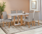 Conjunto Sala de Jantar Mesa Sintonia 160 Tampo Vidro Off White com 6 Cadeiras Apogeu - Lopas