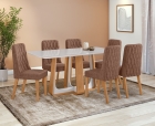 Conjunto Sala de Jantar Mesa Sintonia 170 Tampo Vidro Off White com 6 Cadeiras Luar - Lopas