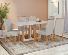 Conjunto Sala de Jantar Mesa Sintonia 170 Tampo Vidro Off White com 6 Cadeiras Apogeu - Lopas
