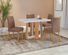 Conjunto Sala de Jantar Mesa Sintonia 120 Tampo Vidro Maxi Off com 4 Cadeiras T&eacute;ssera - Lopas