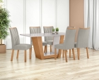 Conjunto Sala de Jantar Mesa Apogeu 160 Tampo Vidro Off White com 6 Cadeiras Apogeu - Lopas