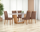 Conjunto Sala de Jantar Mesa Apogeu 160 Tampo Vidro Off White com 6 Cadeiras Apogeu - Lopas