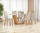 Conjunto Sala de Jantar Mesa Apogeu 170 Tampo Vidro Off White com 6 Cadeiras Apogeu - Lopas