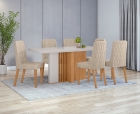 Conjunto Sala de Jantar Mesa Astrid 160 Tampo Vidro Maxi Off com 6 Cadeiras Luar - Lopas