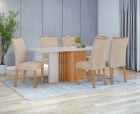 Conjunto Sala de Jantar Mesa Astrid 170 Tampo Vidro Off White com 6 Cadeiras Rayla - Lopas