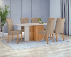 Conjunto Sala de Jantar Mesa Astrid 170 Tampo Vidro Off White com 6 Cadeiras Rayla - Lopas