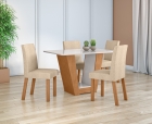 Conjunto Sala de Jantar Mesa Apogeu 120 Tampo Vidro Off White com 4 Cadeiras Laini - Lopas