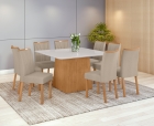 Conjunto Sala de Jantar Mesa Nevada 130 Tampo Vidro Off White com 8 Cadeiras Téssera - Lopas