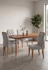 SALA DE JANTAR VENEZA 120CM LAMINADA COM 4 CADEIRAS MADEIRA MACI&Ccedil;A BALI CINAMOMO LINHO
