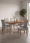 SALA DE JANTAR VENEZA 160CM LAMINADA COM 6 CADEIRAS MADEIRA MACI&Ccedil;A BALI CINAMOMO LINHO