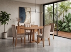 SALA DE JANTAR ISTAMBUL 135CM BARRIL S/VIDRO COM 4 CADEIRAS MADEIRA MACI&Ccedil;A LONDRES CINAMOMO VELUDO