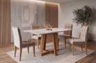 SALA DE JANTAR BALI 120CM C/VIDRO COM 4 CADEIRAS MADEIRA MACI&Ccedil;A LONDRES CINAMOMO/OFF VELUDO