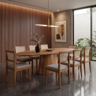 SALA DE JANTAR BARCELONA 220CM COM 8 CADEIRAS MADEIRA MACI&Ccedil;A SANTORINI CINAMOMO TELA/LINHO