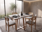 SALA DE JANTAR ATLANTA 120CM RETANTULAR C/VIDRO COM 4 CADEIRAS MADEIRA MACI&Ccedil;A VIENA TELA CINAMOMO/OFF LINHO