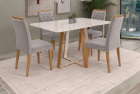 SALA DE JANTAR DALLAS 120CM C/VIDRO COM 4 CADEIRAS MADEIRA MACI&Ccedil;A BALI CINAMOMO/OFF VELUDO