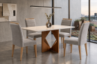 SALA DE JANTAR MADRID 120CM C/VIDRO COM 4 CADEIRAS MADEIRA MACI&Ccedil;A MADRID CINAMOMO/OFF VELUDO